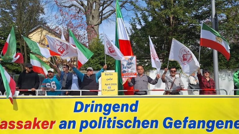 April 16, 2026: NCRI supporters on day 48 of protests outside the Iranian regime embassy in Berlin, Germany