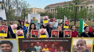 NCRI supporters rally near the White House in Washington, D.C., to protest the execution of political prisoners in Iran on April 5, 2026