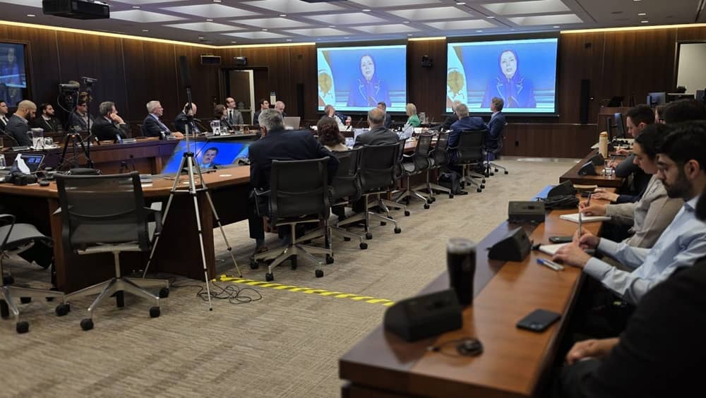 NCRI President-elect Maryam Rajavi addresses the "Iran at Crossroads" parliamentary conference on Parliament Hill via video message, May 28, 2026