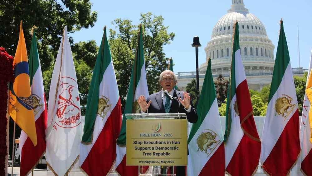 Former US Supreme Allied Commander Europe General Wesley Clark addresses a rally of Iranian Americans and supporters of the NCRI in Washington, D.C., on May 16, 2026
