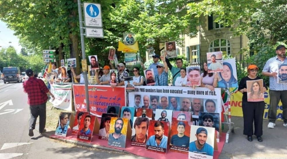 Bern, Switzerland: Supporters of the Iranian Resistance, along with members of the Baluch community and other Iranian communities, gathered in front of the Iranian regime’s embassy in Bern to protest the execution of political prisoners — May 30, 2026