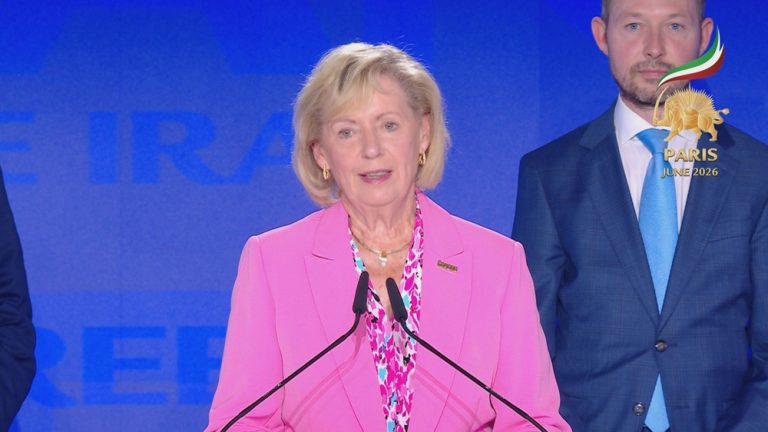 Canadian MP Judy Sgro addresses the 2026 Free Iran World Summit on June 20, 2026