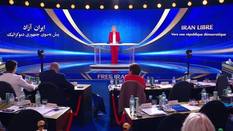 Former United States Ambassador to Denmark Carla Sands addresses the second day of the Free Iran 2026 World Summit on June 21, 2026