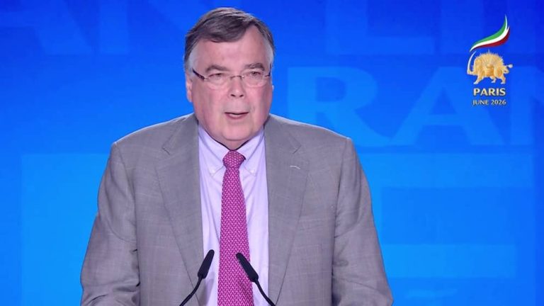 Former Prime Minister of Iceland Geir Haarde addresses the second day of the Free Iran 2026 World Summit on June 21, 2026