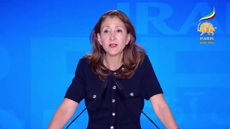 Former Colombian Senator and presidential candidate Ingrid Betancourt addresses the second day of the Free Iran 2026 World Summit on June 21, 2026