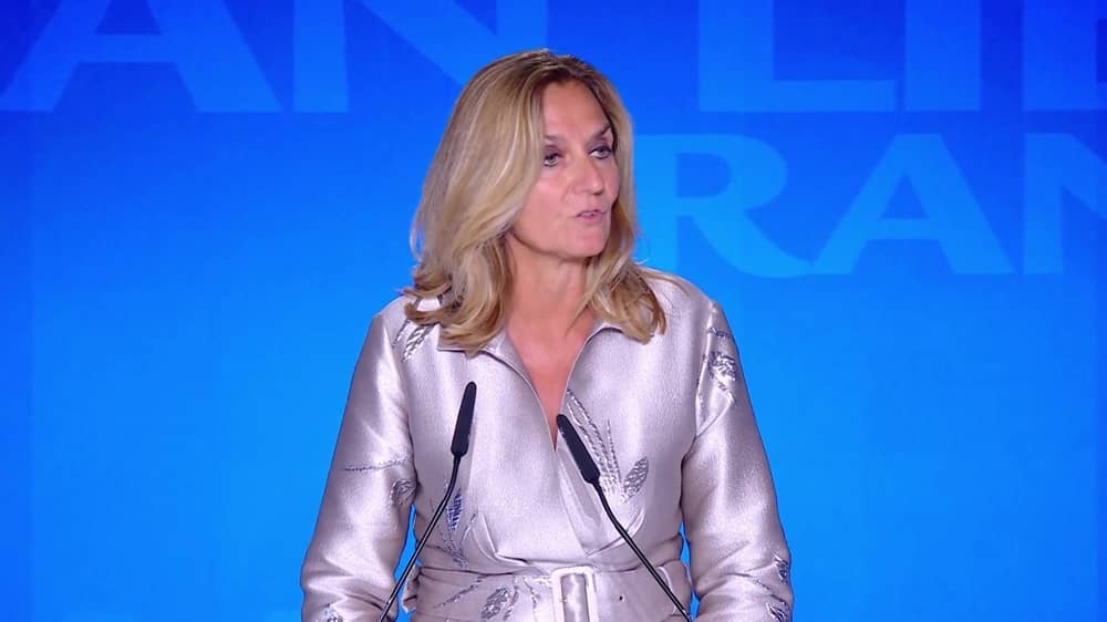 Belgian Parliamentarian Kathleen Depoorter addresses the second day of the Free Iran 2026 World Summit on June 21, 2026
