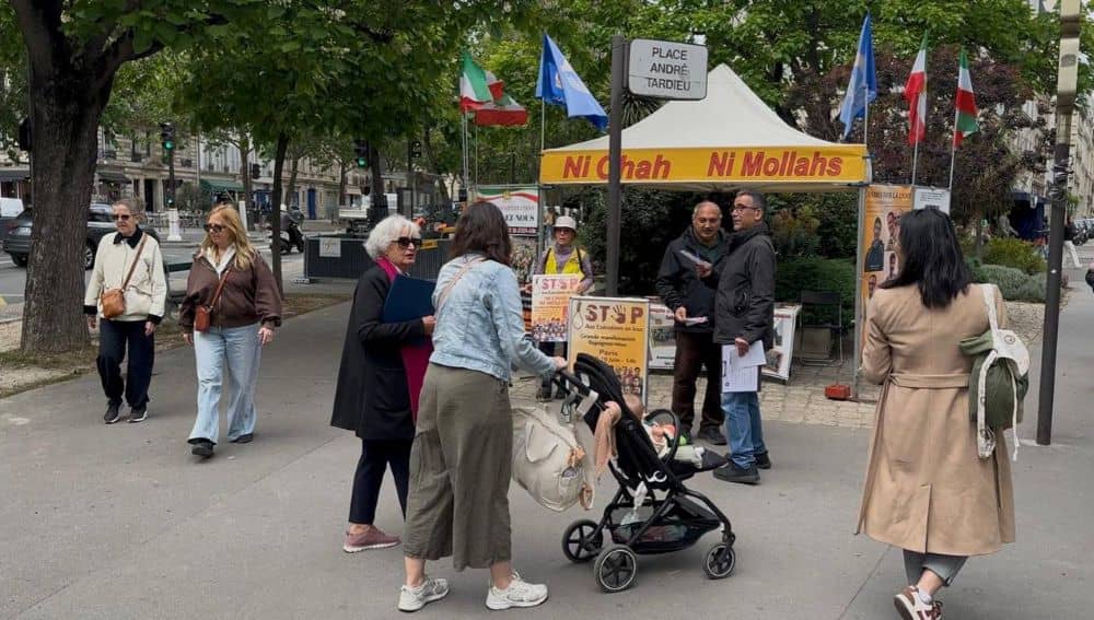 Supporters of the NCRI in Paris, France, held an exhibition protesting the execution of political prisoners — June 9, 2026