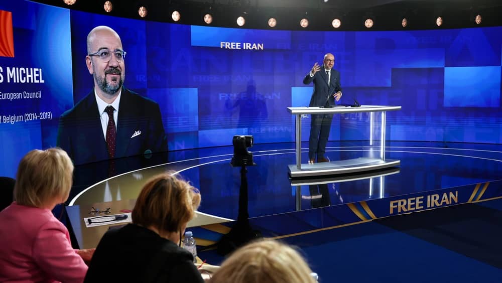 Former President of the EU Council and former Belgian PM Charles Michel addresses the 2026 Free Iran World Summit on June 20, 2026