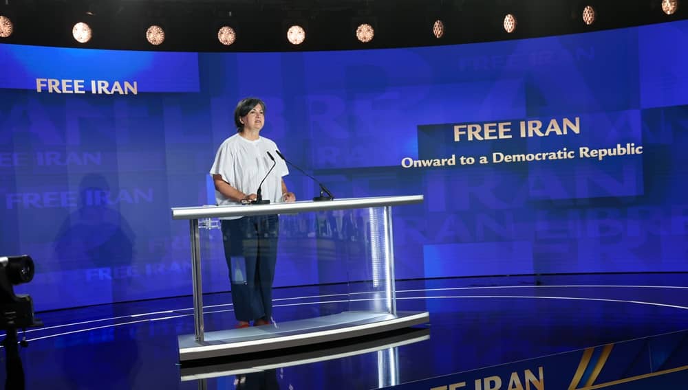 French MP Christine Arrighi addresses the 2026 Free Iran World Summit on June 20, 2026