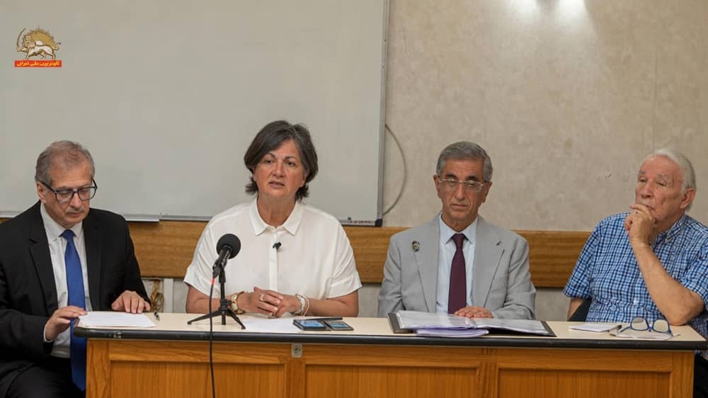 From left to right: NCRI FAC member Afchine Alavi, French MP Christine Arrighi, NCRI FAC member Behzad Naziri and Gilbert Mitterrand, President of France Libertés speek at a conference in Paris on June 19, 2026