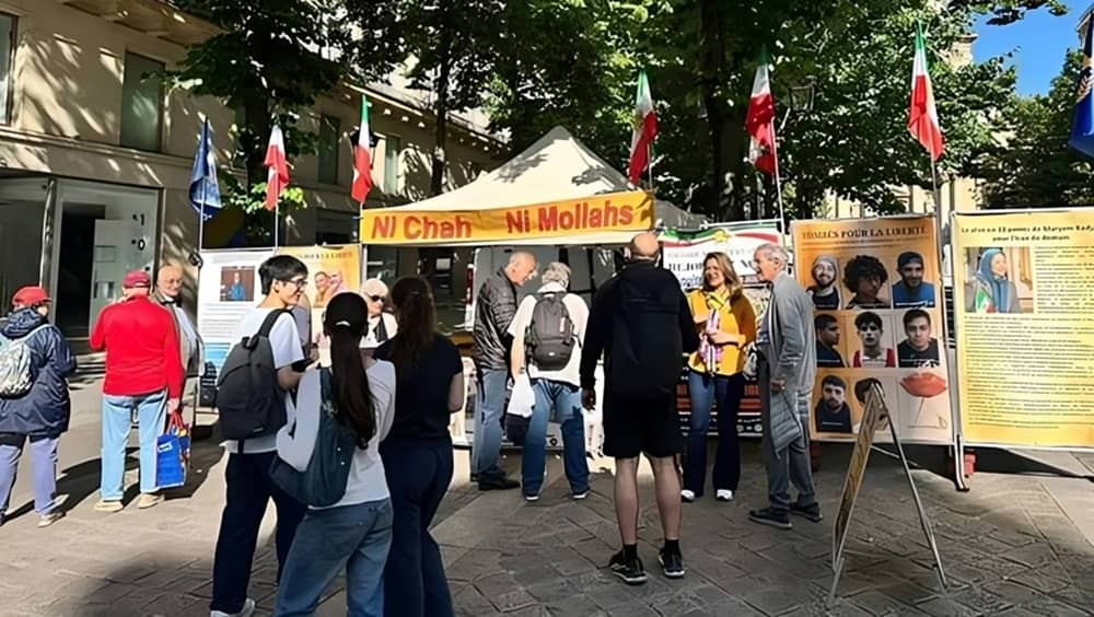 NCRI supporters in Paris, France, held an exhibition against executions in Iran called on people to join 100,000 demonstrators at the upcoming #ParisFreeIranRally on June 20—June 5, 2026