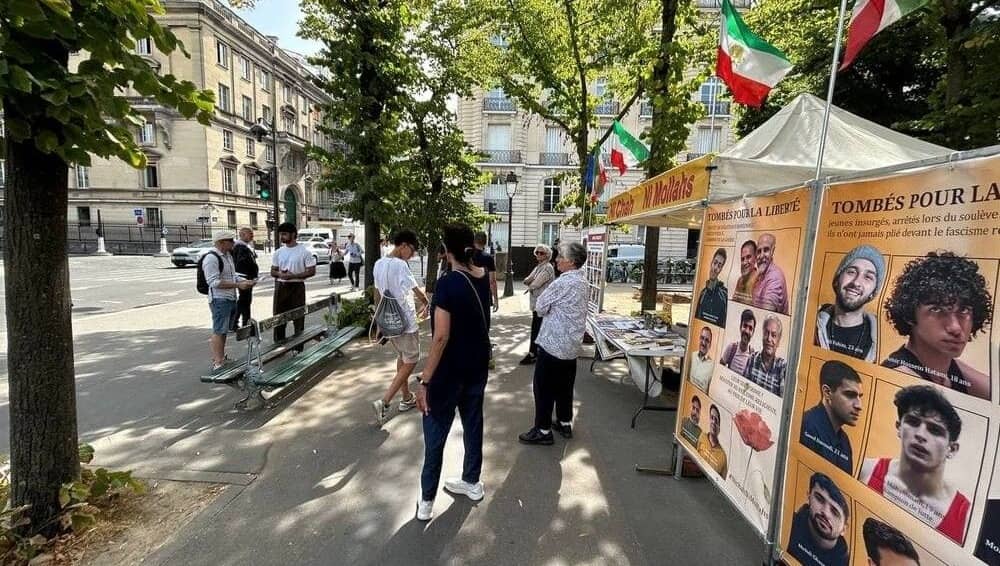 July 7, 2026 – NCRI supporters in Paris, France, held a book stand and photo exhibition to condemn the executions of political prisoners