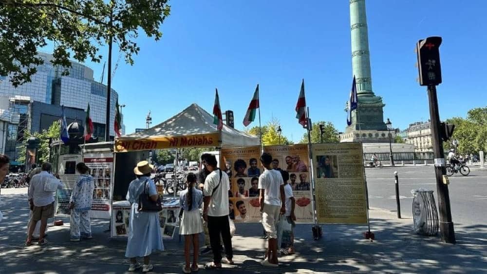July 8, 2026 –NCRI supporters in Paris, France, organized a book table and photo exhibition to condemn the execution of political prisoners
