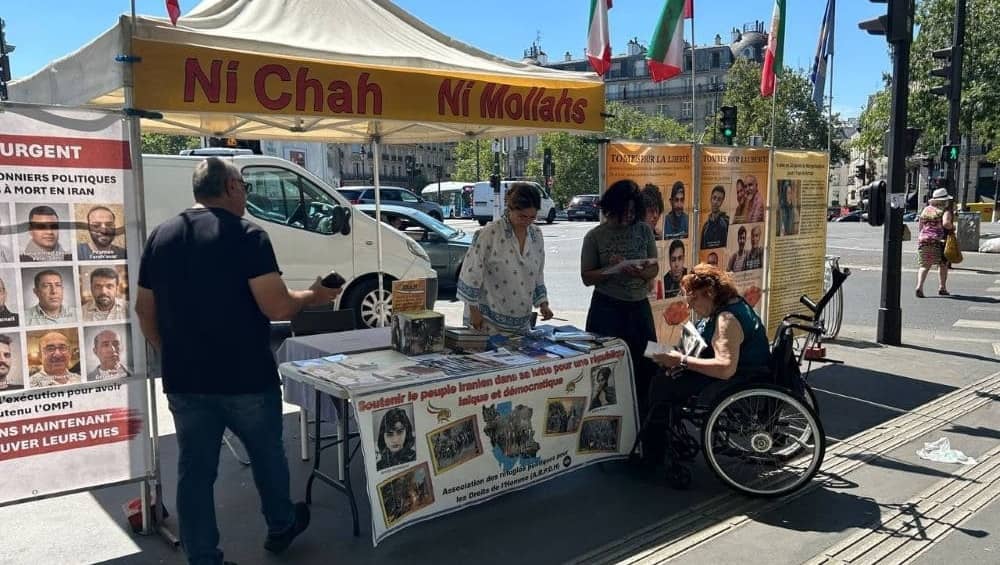 July 8, 2026 –NCRI supporters in Paris, France, organized a book table and photo exhibition to condemn the execution of political prisoners