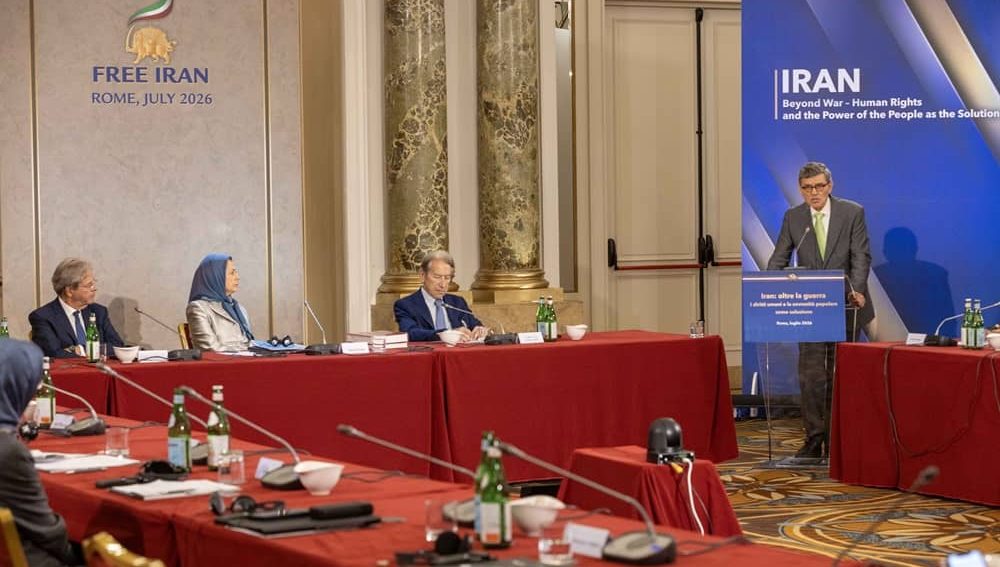 Hans Ulrich Seidt, former German ambassador to Afghanistan, addresses an international conference in Rome on July 17, 2026
