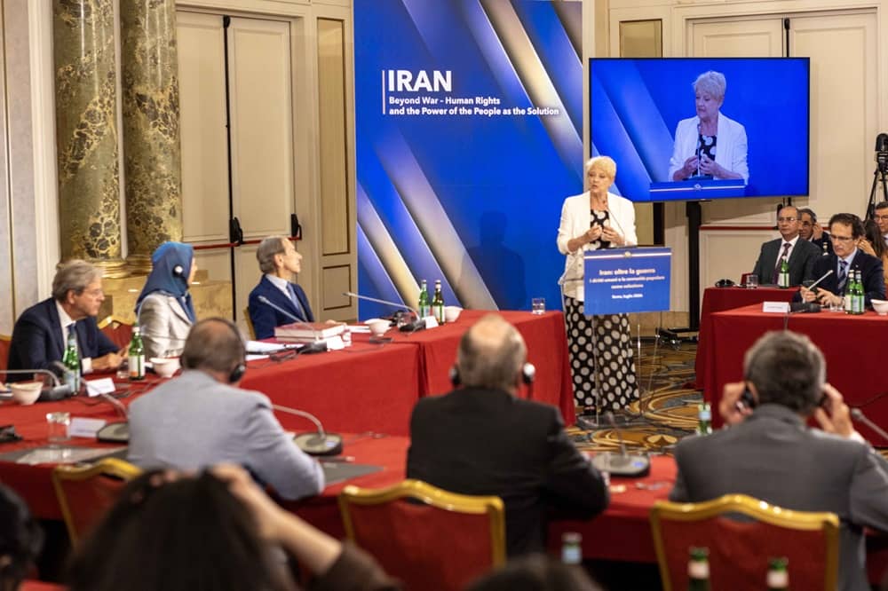 Rita Bernardini, former Italian MP and representing the association Nessuno tocchi Caino (Hands Off Cain), addresses an international conference in Rome on July 17, 2026