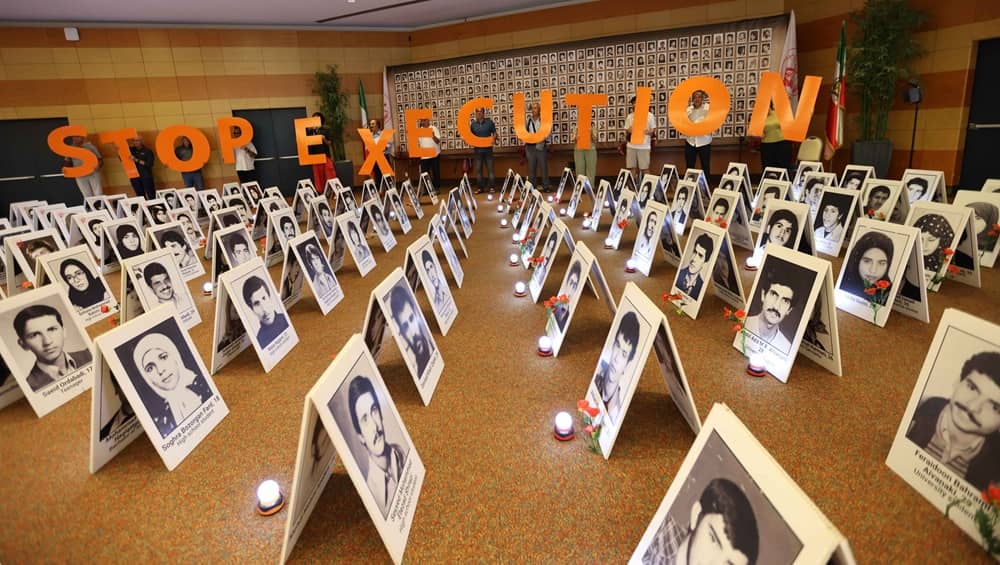 NCRI supporters stage a photo exhibition for martyrs of the 1988 massacre in Rome on July 17, 2026