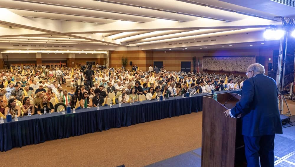 Mayor Rudy Giuliani addresses a meeting of NCRI supporters on July 17, 2026