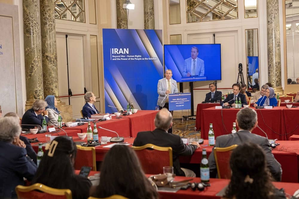 Former UK Defense Minister Sir Dr. Liam Fox addresses an international conference in Rome on July 17, 2026