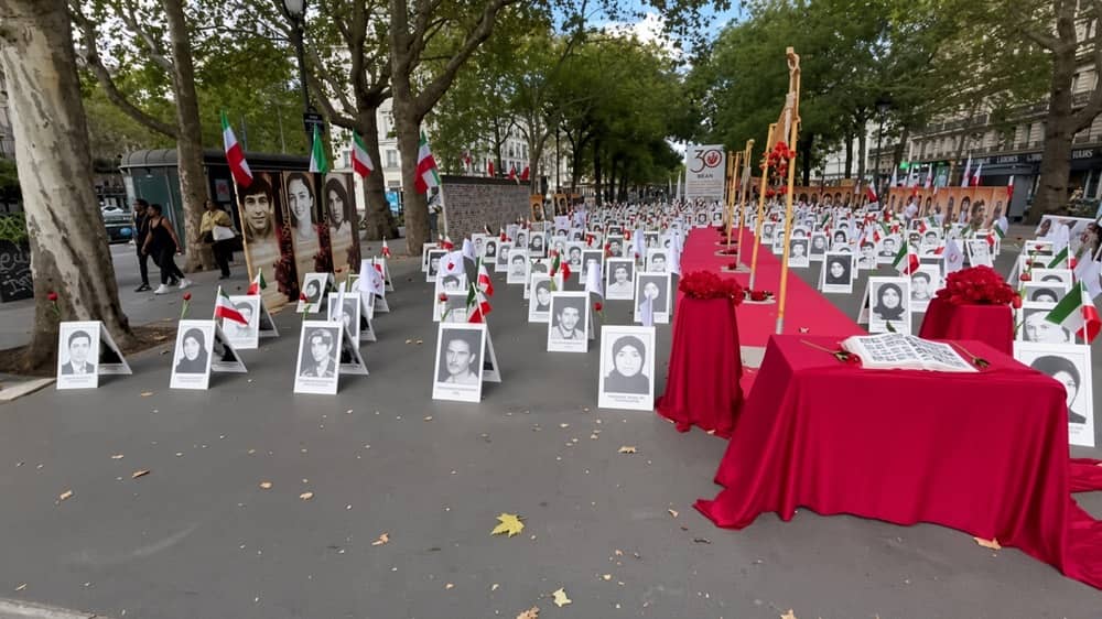 NCRI supporters in Paris, France, held a photo exhibition for the fallen heroes of Iran's fight for freedom on August 22, 2026