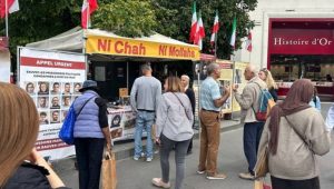 On September 18, 2026, NCRI supporters in Paris, France, held a book stand and photo exhibition in Paris to condemn the severe human rights violations in Iran