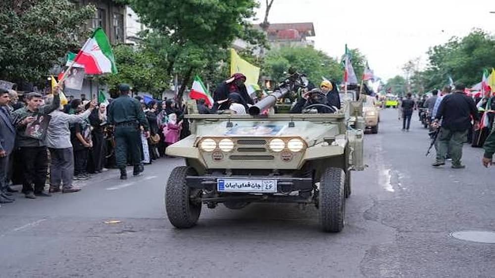 A military-style parade in Rasht, northern Iran, during the event titled “Parade of Devoted Daughters," Friday, April 24, 2026