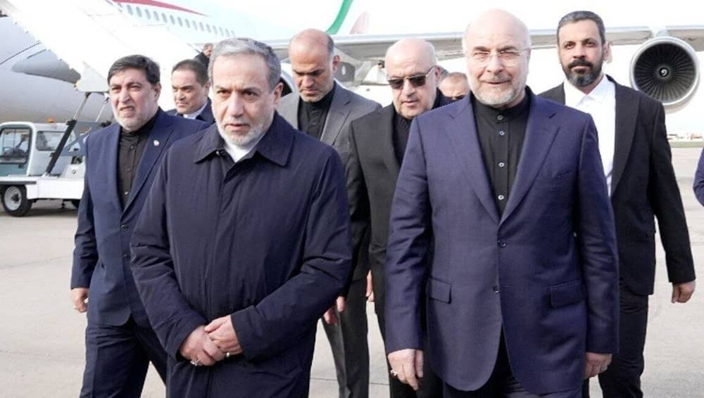 Iranian regime's Parliament Speaker Mohammad Bagher Ghalibaf (right) and Foreign Minister Abbas
