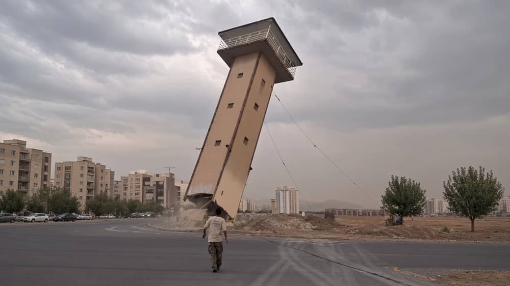 Demolition of a watchtower at Gohardasht Prison (Raja’i Shahr), Karaj, Alborz Province, Iran, October 3, 2026