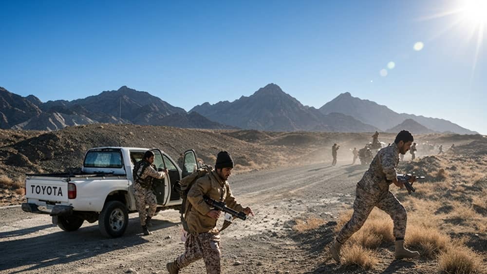 Armed clashes between IRGC forces and militants in the rugged mountainous terrain of Sistan and Baluchestan province, Iran