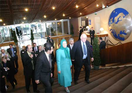 maryam-rajavi-strasburg-4 Following Ahmadinejad's remarks, Mrs. Rajavi warned against delay in adopting a firm policy against mullahs, affirmed democratic change is definitive response to Tehran's nuclear threat