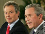 bush-blair Bush and Blair lay out Lebanon plan but warn Tehran