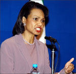 Rice-Kuwait US Secretary of State Condoleezza Rice speaks during a joint press conference in Kuwait City, 16 January. Rice has ended a regional tour after gaining a firm Arab stance calling on Iran not to meddle in Iraq and support for the Bush administration's new Iraq strategy.(AFP/File/Yasser Al-Zayyat)