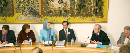 Msena From left: Sen. Michel, Daniel Mitterrand, Maryam Rajavi, Saleh Rajavi, Robert Badinter and Sid Ahmad Ghozali