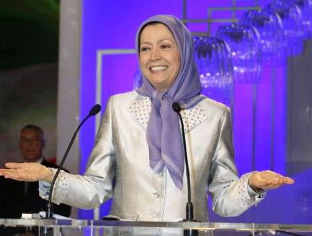 Maryam Rajavi, head of the National Council of Resistance of Iran, reacts as she is applauded by supporters of the People's Mujahideen Organisation of Iran (PMOI), who have gathered from around Europe at a rally in Villepinte near Paris June 28, 2008. Tens of thousands of people attended the rally to call on the European Union and the U.S. to remove the terror label against the PMOI. REUTERS/Handout (FRANCE). Maryam Rajavi, head of the National Council of Resistance of Iran, reacts as she is applauded by supporters of the People's Mujahideen Organisation of Iran (PMOI), who have gathered from around Europe at a rally in Villepinte near Paris June 28, 2008. Tens of thousands of people attended the rally to call on the European Union and the U.S. to remove the terror label against the PMOI. REUTERS/Handout (FRANCE).