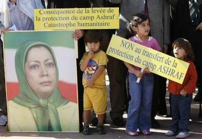 icture from Reuters - Children stand in front of protestors holding placards and a picture of Maryam Rajavi, leader of the Iranian resistance, Peoples Mojahedin Organization, during a demonstration in front of the United Nations headquarters in Geneva August 20, 2008. Placards read "Consequences of the withdrawal of Ashraf's camp Protection : Humanitarian disaster" and "No to transfer of Ashraf's Protection" icture from Reuters - Children stand in front of protestors holding placards and a picture of Maryam Rajavi, leader of the Iranian resistance, Peoples Mojahedin Organization, during a demonstration in front of the United Nations headquarters in Geneva August 20, 2008. Placards read "Consequences of the withdrawal of Ashraf's camp Protection : Humanitarian disaster" and "No to transfer of Ashraf's Protection"