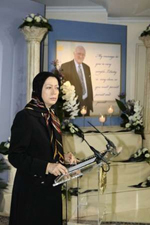 Paris (Reuters) - Maryam Rajavi, head of the National Council of Resistance of Iran, speaks during a memorial ceremony for Lord Russell-Johnston, a former Scottish Liberal leader, at the headquarters of the National Council of Resistance of Iran in a suburb of Paris August 4, 2008. Lord Russell-Johnston died in Paris on July 27, 2008, on the eve of his 76th birthday. Paris (Reuters) - Maryam Rajavi, head of the National Council of Resistance of Iran, speaks during a memorial ceremony for Lord Russell-Johnston, a former Scottish Liberal leader, at the headquarters of the National Council of Resistance of Iran in a suburb of Paris August 4, 2008. Lord Russell-Johnston died in Paris on July 27, 2008, on the eve of his 76th birthday.
