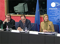 Mr. Struan Stevenson, Vice-President of the EPP-ED group at the European Parliament and Co-chair of the Friends of a Free Iran (FOFI) Intergroup at the EP, Dr. Alejo Vidal-Quadras, Vice President of the European Parliament, Maryam Rajavi, President of the National Council of Resistance of Iran Mr. Struan Stevenson, Vice-President of the EPP-ED group at the European Parliament and Co-chair of the Friends of a Free Iran (FOFI) Intergroup at the EP, Dr. Alejo Vidal-Quadras, Vice President of the European Parliament, Maryam Rajavi, President of the National Council of Resistance of Iran