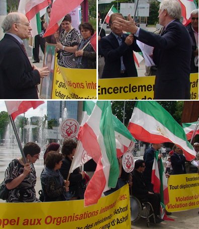Hon. David Kilgour and Mr. David Matas speaking at the rally by Iranian exiles, across the European Headquarters of the United Nations in Geneva Hon. David Kilgour and Mr. David Matas speaking at the rally by Iranian exiles, across the European Headquarters of the United Nations in Geneva