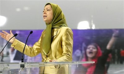 Maryam Rajavi, the leader of the National Council of Resistance of Iran, delivers a speech at a rally in Villepinte, a northern suburb of Paris, Saturday, June 20, 2009. Rajavi, spoke Saturday to huge cheers, hailing the importance of resisting Iran's leadership. Maryam Rajavi, the leader of the National Council of Resistance of Iran, delivers a speech at a rally in Villepinte, a northern suburb of Paris, Saturday, June 20, 2009. Rajavi, spoke Saturday to huge cheers, hailing the importance of resisting Iran's leadership.