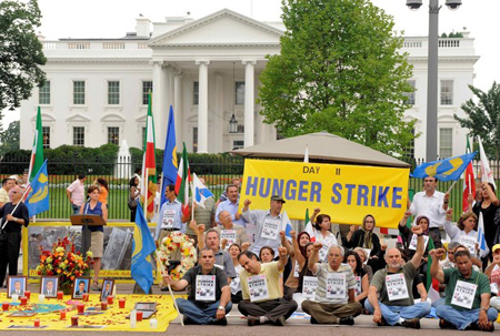 Demonstrators and hunger strikers gather in front of the White House in Washington August 8, 2009. The rally was held in support of Iranian exiles in Camp Ashraf in Iraq who have been forcibly removed and detained by Iraqi forces, resulting in deaths and injuries. Demonstrators and hunger strikers gather in front of the White House in Washington August 8, 2009. The rally was held in support of Iranian exiles in Camp Ashraf in Iraq who have been forcibly removed and detained by Iraqi forces, resulting in deaths and injuries.