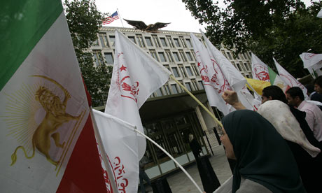 Protesters shouts slogans outside the U.S. Embassy as they call on the U.S. government to take action to protect Iranians in Camp Ashraf, Iraq Protesters shouts slogans outside the U.S. Embassy as they call on the U.S. government to take action to protect Iranians in Camp Ashraf, Iraq