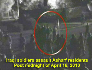 Around midnight on April 16, 2010, the Iraqi forces attacked residents of Camp Ashraf, home to 3,400 members of Iran’s main opposition, the People’s Mojahedin Organization of Iran (PMOI/MEK). Threatening to occupy a number of buildings by force, they used electric batons, daggers and iron bars in beating up the residents, wounding five. They also tried to abduct a female resident but were thwarted when she resisted. Around midnight on April 16, 2010, the Iraqi forces attacked residents of Camp Ashraf, home to 3,400 members of Iran’s main opposition, the People’s Mojahedin Organization of Iran (PMOI/MEK). Threatening to occupy a number of buildings by force, they used electric batons, daggers and iron bars in beating up the residents, wounding five. They also tried to abduct a female resident but were thwarted when she resisted.