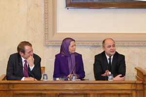 From Left:Dominique Lefebvre MP, Maryam Rajavi President elect of the Iranian Resistance, Bruno Leroux Paliament's majority group