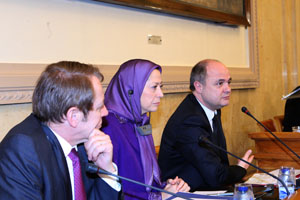 From Left:Dominique Lefebvre MP, Maryam Rajavi President elect of the Iranian Resistance, Bruno Leroux Paliament's majority group