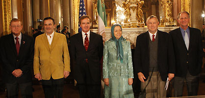 From left: Congressman Paul Cook, Paris First District Mayor Jean-François Legaret, Congressman Brian Higgins, NCRI’s President-elect Maryam Rajavi, Congressman Dana Rohrabacher, and Congressman Ted Poe.