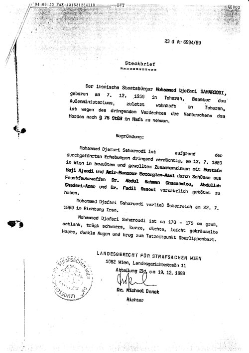 Wounded Jafari Sahraroodi hospitalized after the killing of Kurds in Vienna