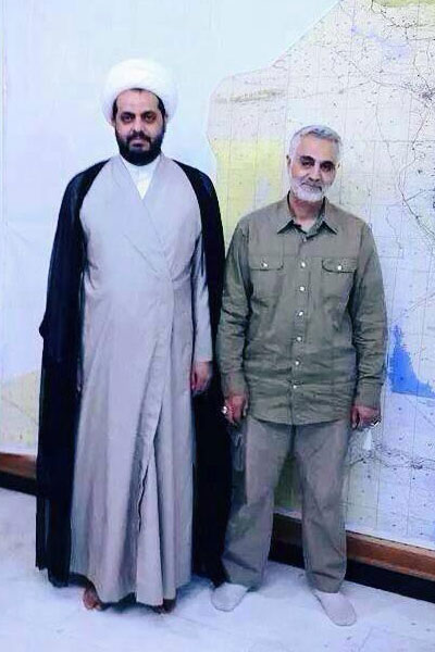 Qais Al Khaz’ali, leader of  Asa’ib Ahl al-Haq with Qassem Suleimani