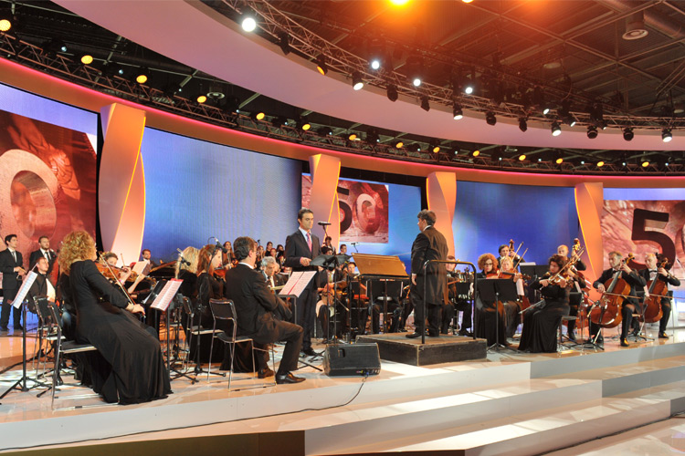 Albania’s state radio-television symphony orchestra gives live performance at the major Iran Freedom rally in Parc des Expositions exhibition center on June 13, 2015 in Villepinte, in solidarity with Iran’s pro-democracy movement led by opposition leader Maryam Rajavi