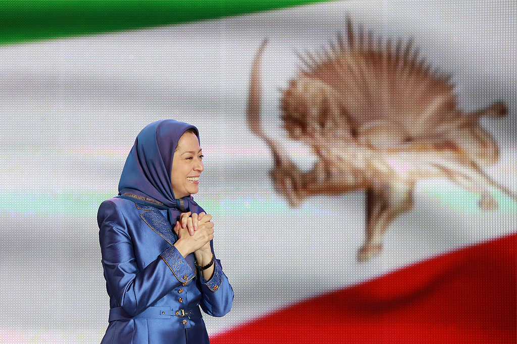 maryam-rajavi-3-1024 Maryam Rajavi, President-elect of the National Council of Resistance of Iran speaks during major Iran Freedom rally in Parc des Expositions exhibition center on June 13, 2015 in Villepinte