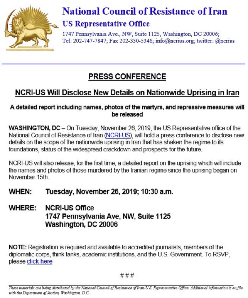 NCRI Press Conference on Tuesday to Disclose New Details About the Iran Protests 